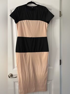 SHEIN Black and Tan Colorblock Midi Dress